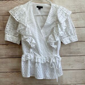 J CREW RUFFLE EYELET TOP IN WHITE‎